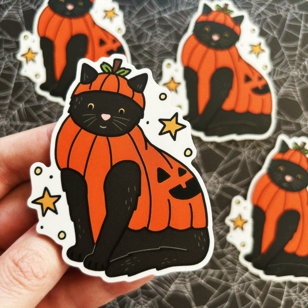 Beanie Pumpkin Cat Sticker