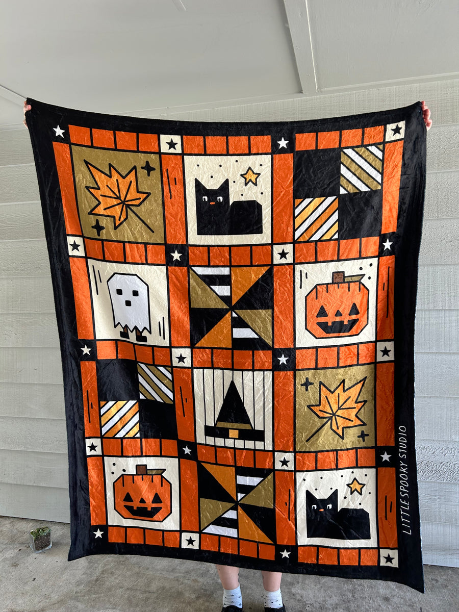 Faux Halloween Quilt Throw Blanket