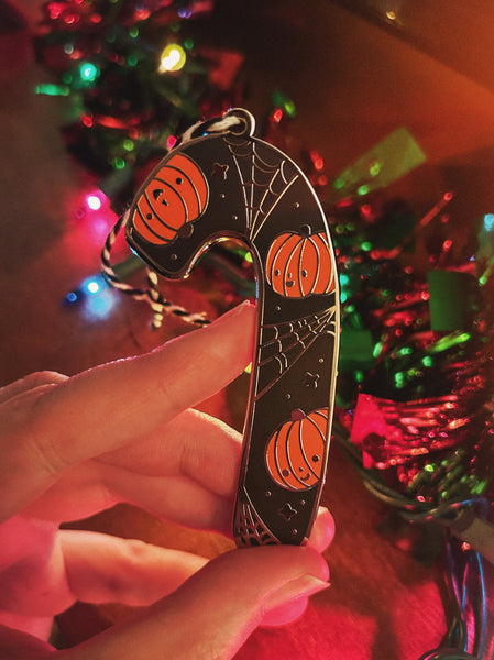 Pumpkin Candy Cane Tree Ornament
