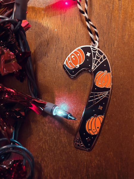 Pumpkin Candy Cane Tree Ornament