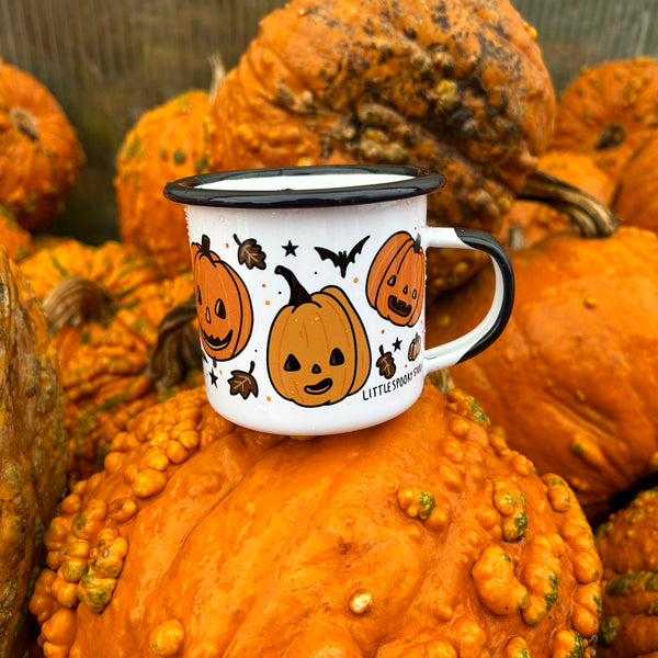 Black Rim Pumpkin Patch Enamel Mug