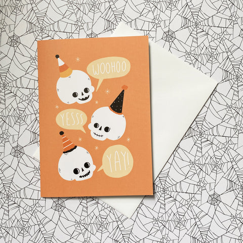 Skeleton Celebration Halloween Blank Greeting Card
