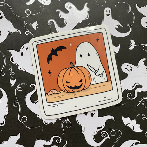 Carving Ghostie Polaroid Clear Sticker