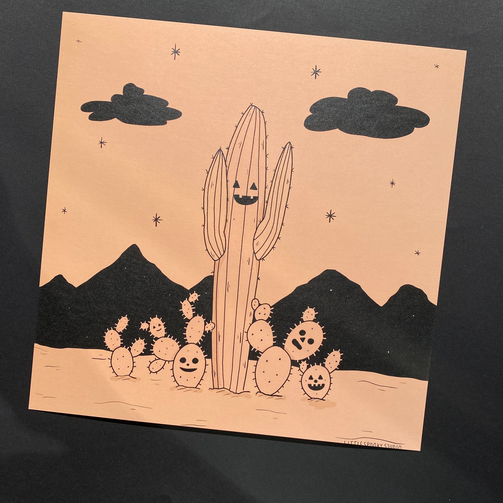 Spooky Desert Cacti 8x8 Print