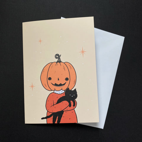 Pumpkin and Cat Blank Greeting Card