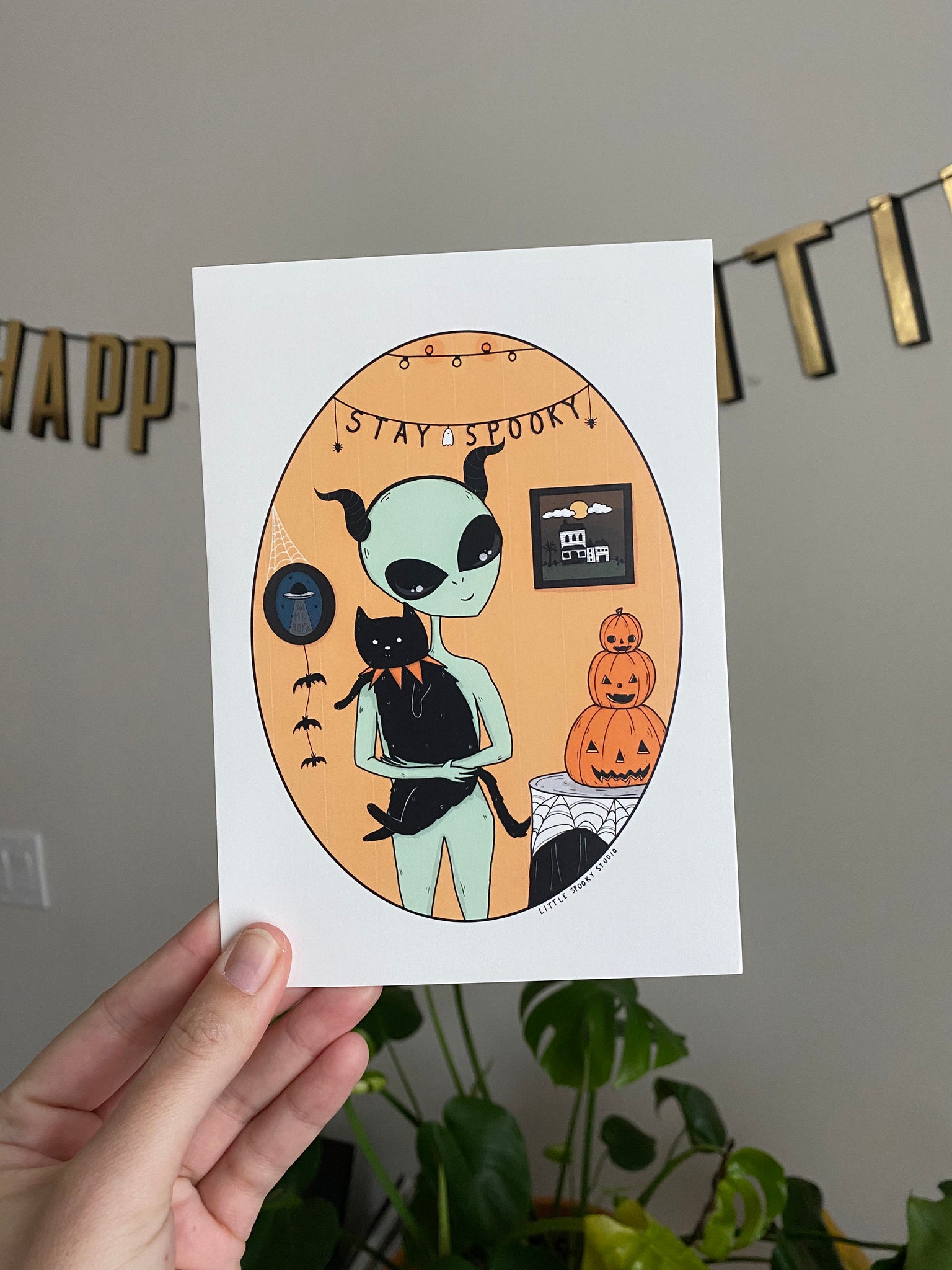Alien and Cat Art Print