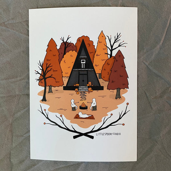Autumn A-Frame Cabin Art Print