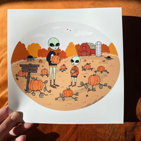 Extraterrestrial Pumpkin Patch Square Art Print