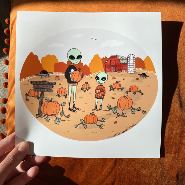 Extraterrestrial Pumpkin Patch Square Art Print