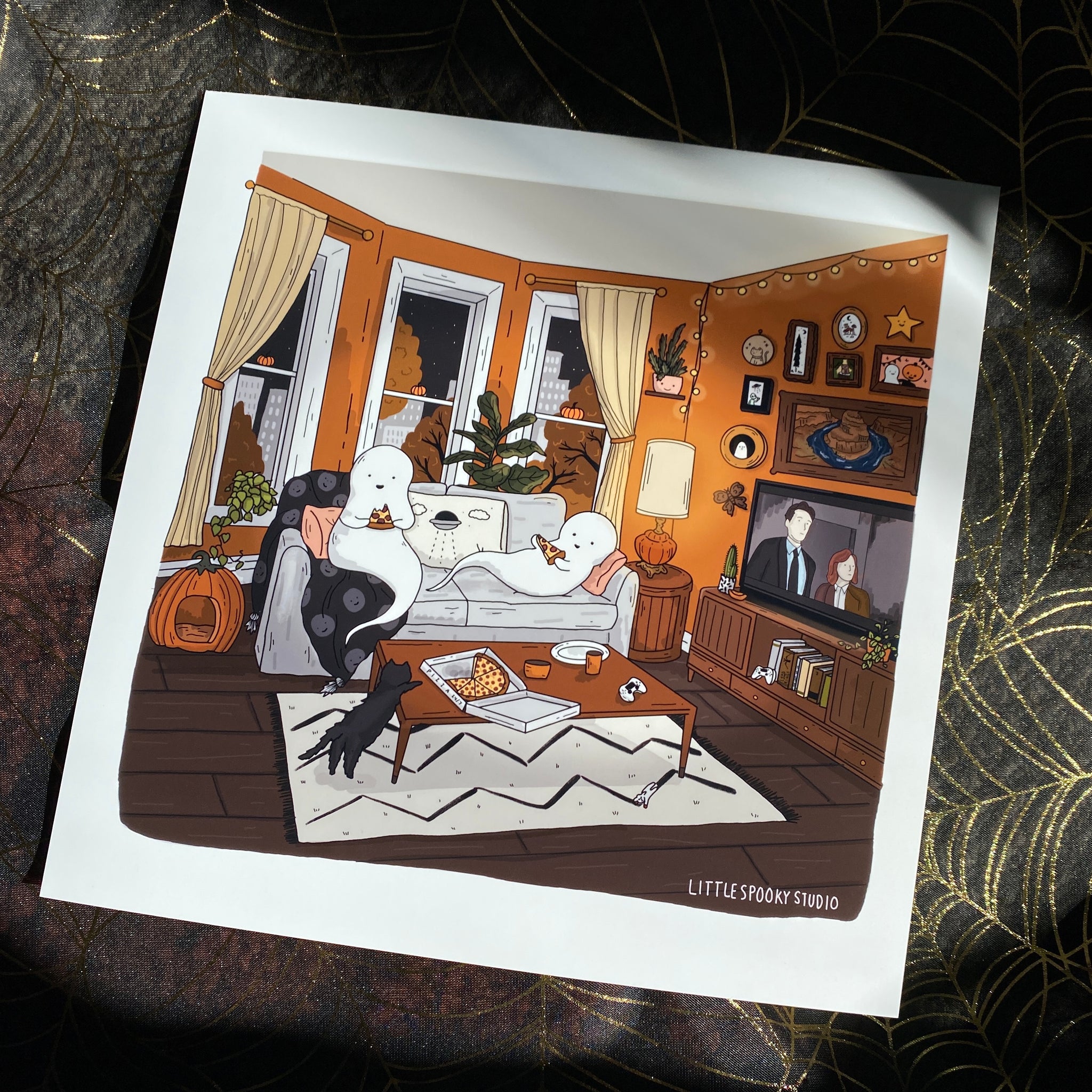 Friday Night Square Art Print – Little Spooky Studio