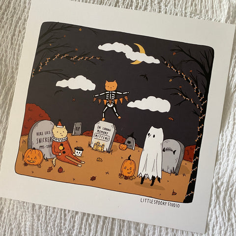 Cat Cemetery Square Art Print
